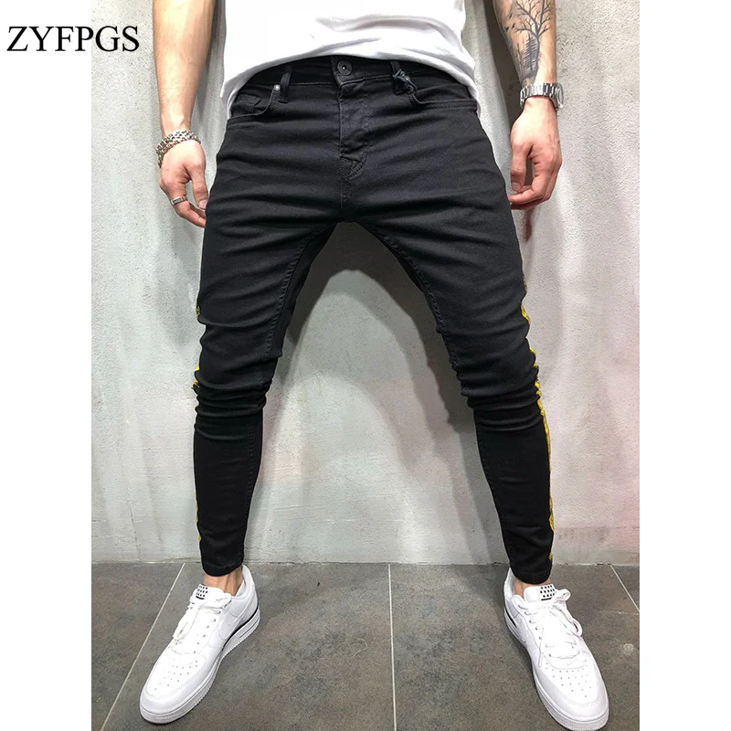 ZYFPGS новый хип хоп мужские джинсовые байкерские джинсы Slim Fit черные тонкие