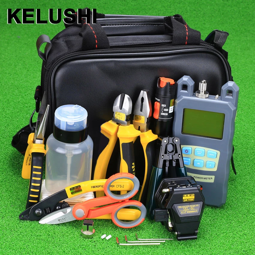 

KELUSHI 24pcs Fiber Optic FTTH Tool Kit with FC-6S Fiber Cleaver and Optical Power Meter 10mW Visual Fault Locator