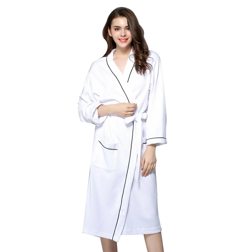 Зимний хлопковый Халат, одежда для женщин, обычный однотонный халат с длинным рукавом, топы, пальто с поясом, одежда для сна-g - Цвет: White