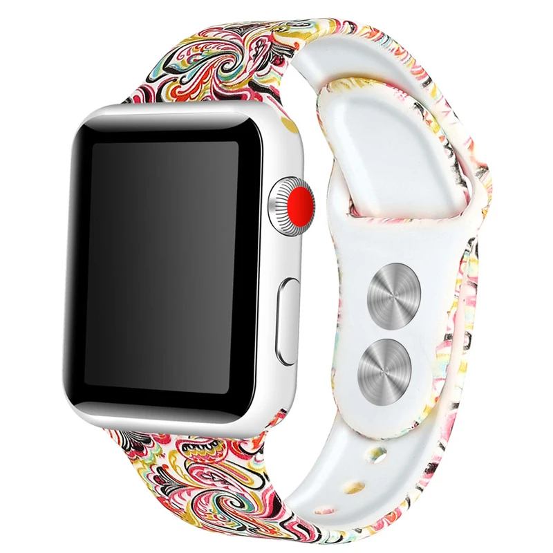 Спортивный ремешок для apple watch 42 мм 38 iwatch 5/4/3/2/1 с принтом силиконовый часов 4 5 44 40