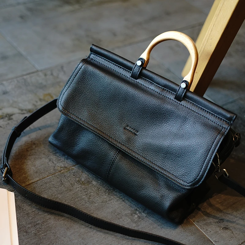 WOONAM, Женская Изысканная сумка, ограниченная серия, топ скрывает, натуральная итальянская телячья кожа, большая сумка с деревянной ручкой WB784