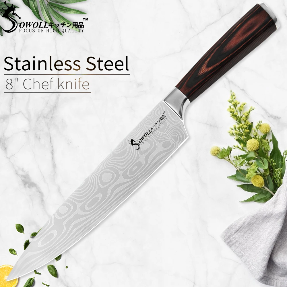 

Sowoll Stainless Steel Kitchen Knife Japanese Professional Gyutou Knife Chef Slicing Santoku Utility Fruit Knife Pattern No.4