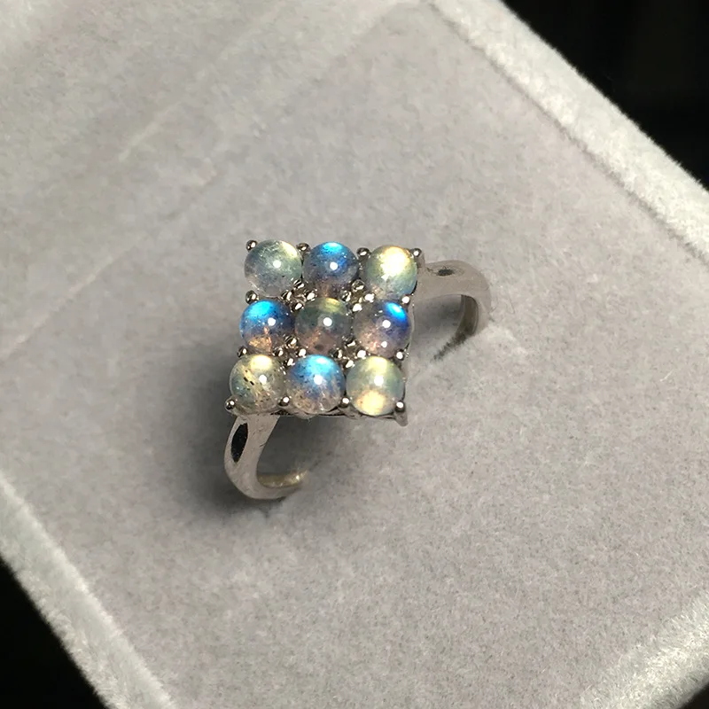 Tanie 925 srebro pierścionek kwadratowy 9 sztuk okrągły naturalny kamień księżycowy pierścionki kamień pierścień z labradorytem akcesoria kobiety Test