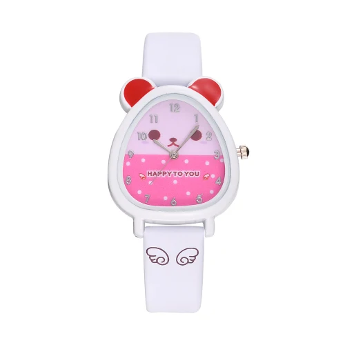Новые брендовые милые детские наручные часы с кошкой подарок для девочки аналоговые часы кожаный ремешок студенческий мультфильм кварцевые часы reloj de mujer - Цвет: Белый