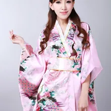 Новое поступление розовый японский Для Женщин Атлас платья кимоно юката хаори с Оби Новинка производительность Костюмы один размер jk014