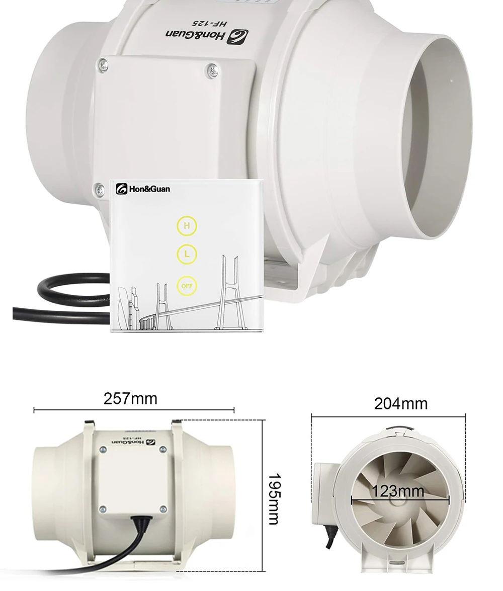 5 ''220 В Воздушный экстрактор смешанного потока глушитель кабелепровод вентилятор с двумя скоростями беспроводной контроллер экстрактор вентиляторы для кухни ванной комнаты