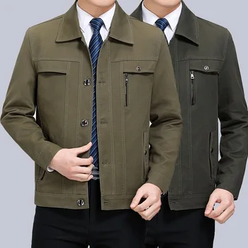 

Autumn Lapel Leisure Jacket Men 2019 Dad Dress Men's Pure Cotton Button Jacket Loose Coat Windbreaker Winter Military Jackets