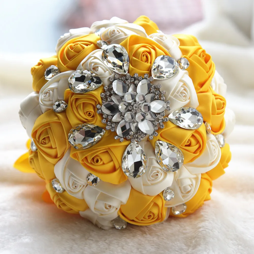 2019 Bling кристалл украшенный искусственный атлас розы свадебные букеты цветы кристалл брошь ручной работы индивидуальный букет
