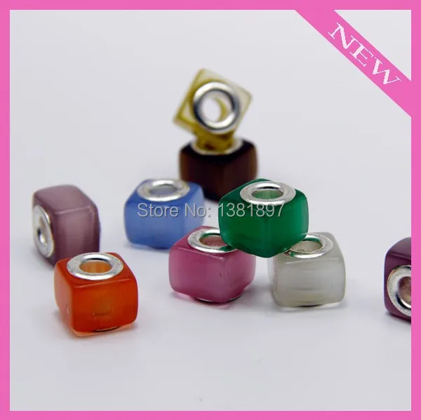 Free shipping! 20pcs 12mm mixed color natural stone silver square big hole beads P00613 | Украшения и аксессуары