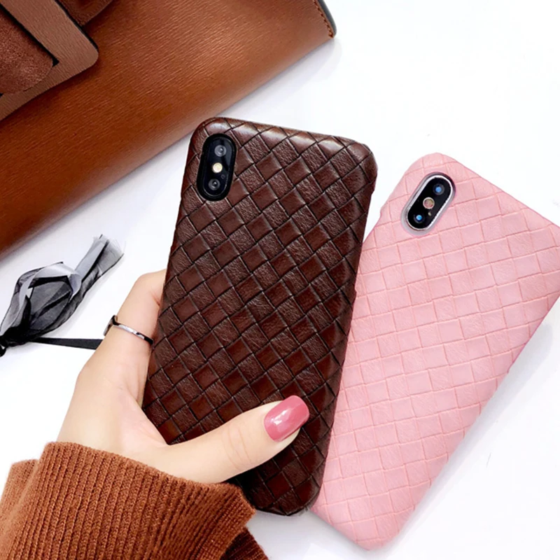 Aoweziic Braided Pattern Phone Cases For iphone6s 7 8 6S Plus X XS Solid Candy PC Hard Vintage Geometric Grid Back Cover