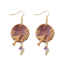 

Joker's temperament is eardrop flowers birds set auger pure and fresh and cool purple shells earrings