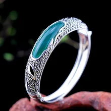 Винтажные Роскошные зеленые халцедоны браслеты для женщин стерлингового серебра 925 Браслеты Природные драгоценные камни ювелирные изделия женские подарки SB53