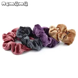 Для женщин зимние однотонные Scrunchies бархат мягкие эластичные резинки для хвостика держатель волос галстук резинкой для леди аксессуары