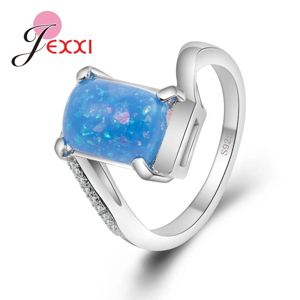 OPAL New Style Wholesale Retail Square Blue Fire Opal Women Rings Size 6 / 7 8 9/10 925 Sterling Silver Gift Ring | Украшения и
