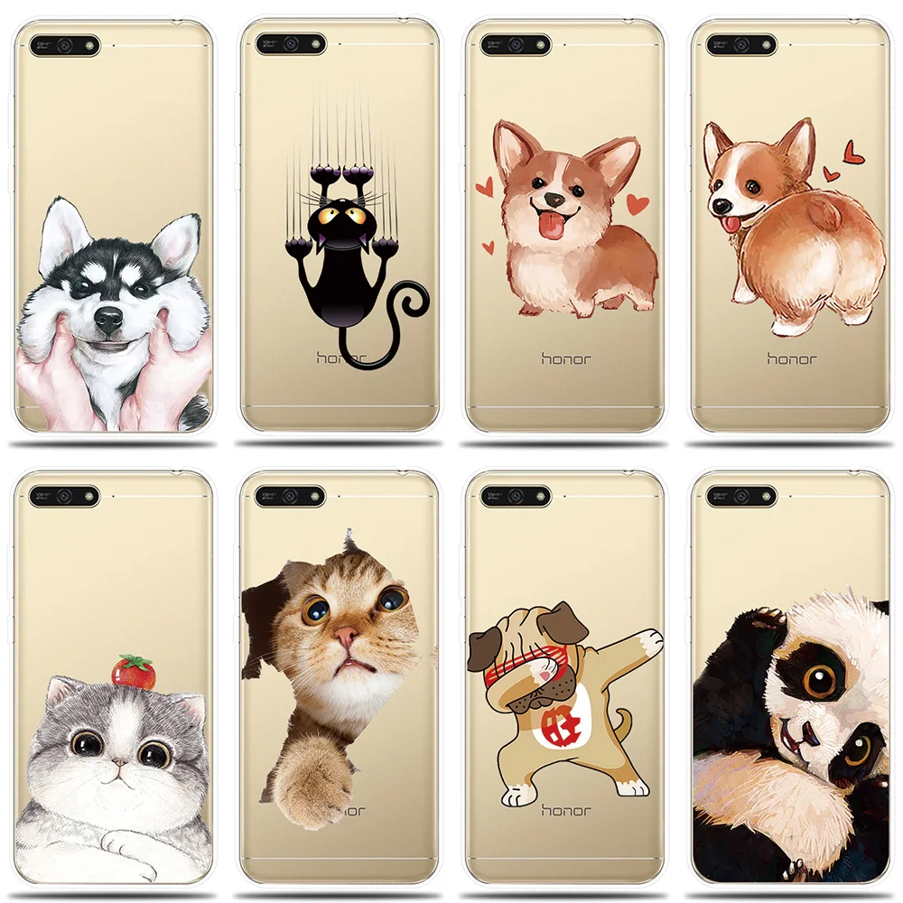 

Silicone Case for Huawei Honor 5A 6X 7X 7A 7C 7S Cover Cat Dog Pattern Phone Shell Couqe for Funda Honor 8 9 Lite 10 Cover Case