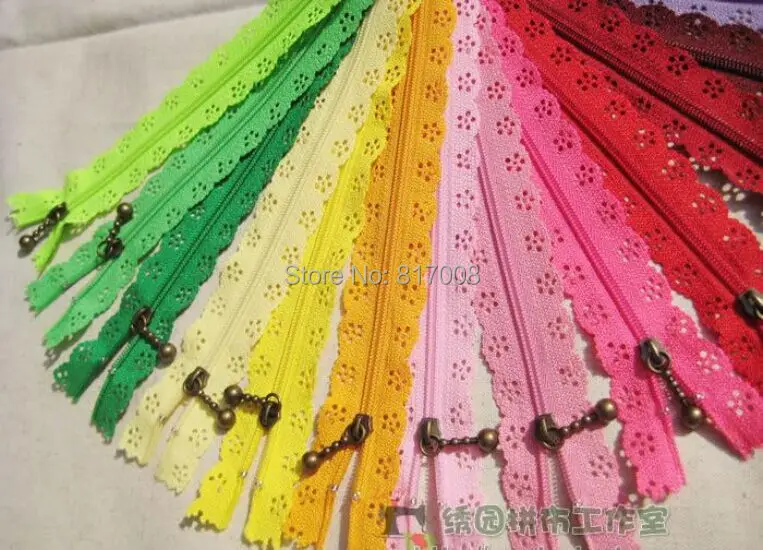 30CM Lace Zipper Antique Bronze puller 24 colors mixed, 1pcs flower