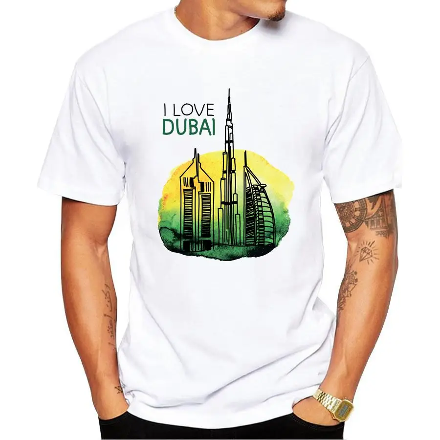 I LOVE DUBAI city letter Printed men t shirt high quality Do not fade