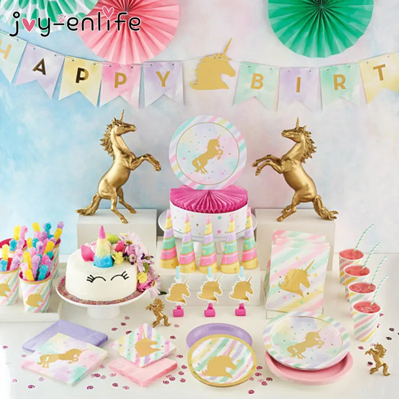 Unicorn Birthday Decoration Kit Unicornio Plates Cups Napkins Table Cover Baby Shower Kids Birthday Decoration Party Supplies