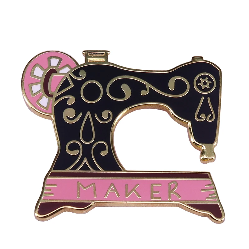 Splendido Distintivo Maker Retro Black Macchina Da Cucire Pin Creative Knitters Flair Gift For Her