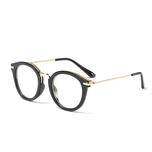 HBK, женские прозрачные очки, металлическая оправа леопардовой расцветки, мужские прозрачные оправы для очков кошачий глаз, винтажные оптические очки Cateye - Цвет оправы: C1 Black.F