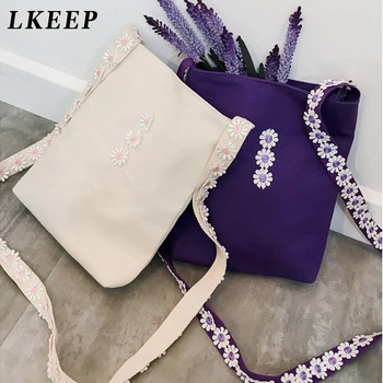 

Women's Canvas Tote Foldable Shopping Bag Ladies' Shoulder Bag School Books Bag Handbag Portable Flower Female Messenger Bag