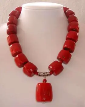 

Original design red cylinder natural coral stone tube column beads necklace women hot sale fashion jewelry 18inch BV135