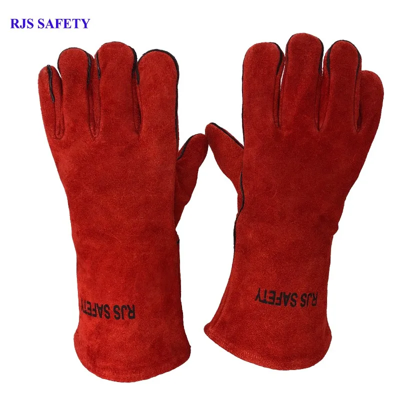 RJS безопасности новые носки высокого Температура Сварка синий теплые длинные кожаные перчатки сварки безопасность труда защиты рук 8001