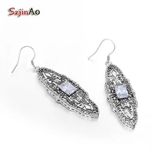 Szjinao уникальная Мода 925 стерлингового серебра белые циркониевые серьги женские серьги ретро ностальгия серебряные ювелирные изделия