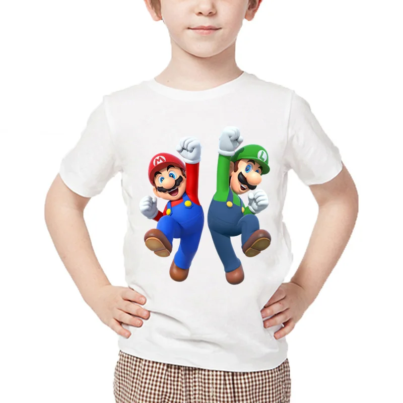 Super Mario Bros. Хлопковая футболка с героями мультфильмов; летние топы с короткими рукавами для мальчиков и девочек; детская забавная одежда - Цвет: DIY6