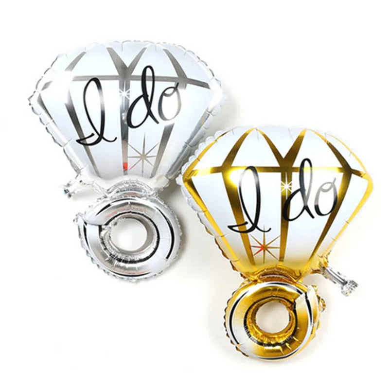 

XXPWJ Free shipping diamond ring on the ring shape aluminum balloons gold silver two wedding decoration holiday party U-001