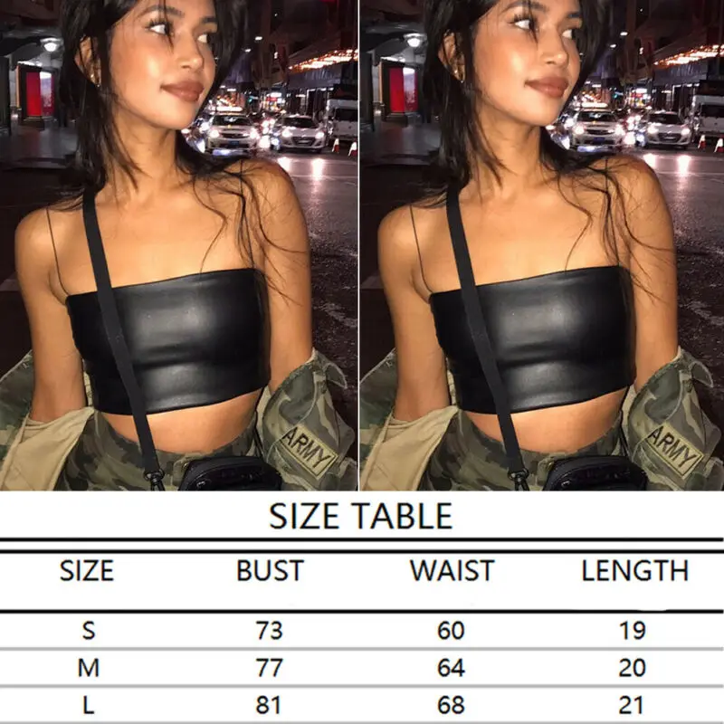 Hot Fashion Women Short Tank Tops Vest Leather Off Shoulder Halter Blouse Shirt