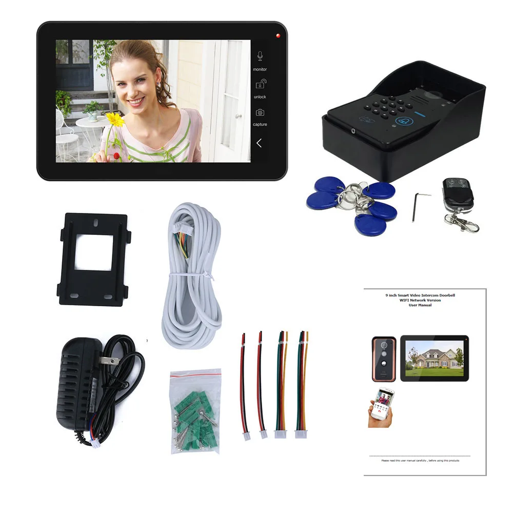 Senha de Vídeo Entrada com Ir-cut Novo Polegada Remoto Desbloquear Wifi Rfid Porta Telefone Campainha Intercom Sistema Câmera 1000tvl 9 App 16 intercom sistema entrada com IR-CUT câmera 1000tvl