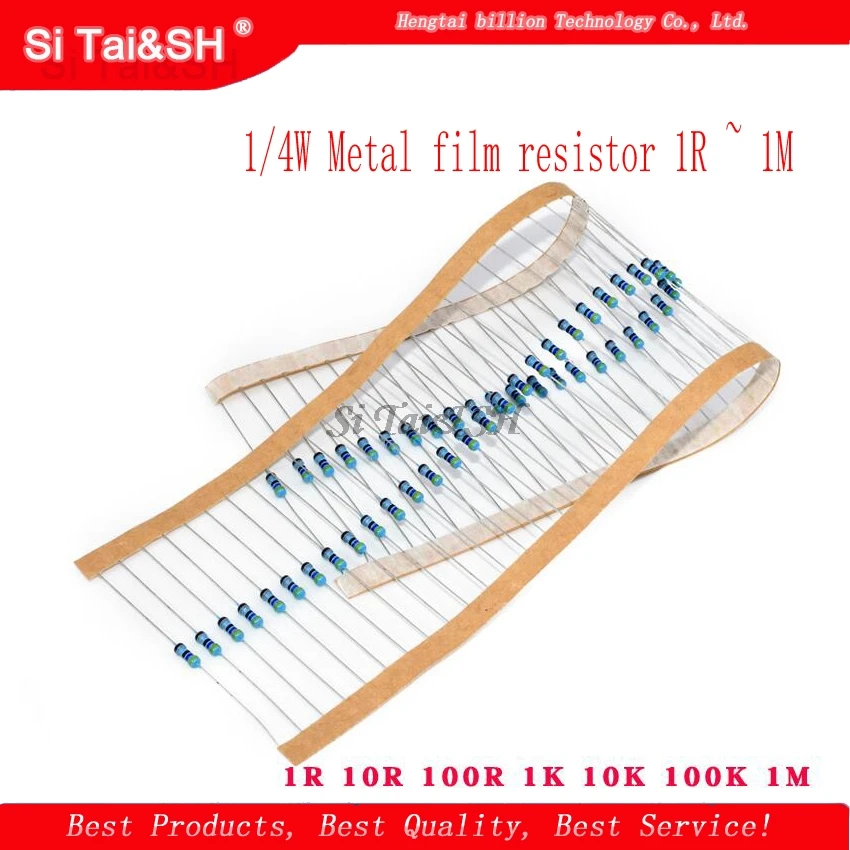 100 шт. 1/4W металлический пленочный резистор 1R ~ 1 м 100R 220R 330R 1K 1,5 K 2,2 K 3,3 K 4,7 K 10K 22K 47K 100 к 100 220 330 1K5 2K2 3K3 4K7 ом