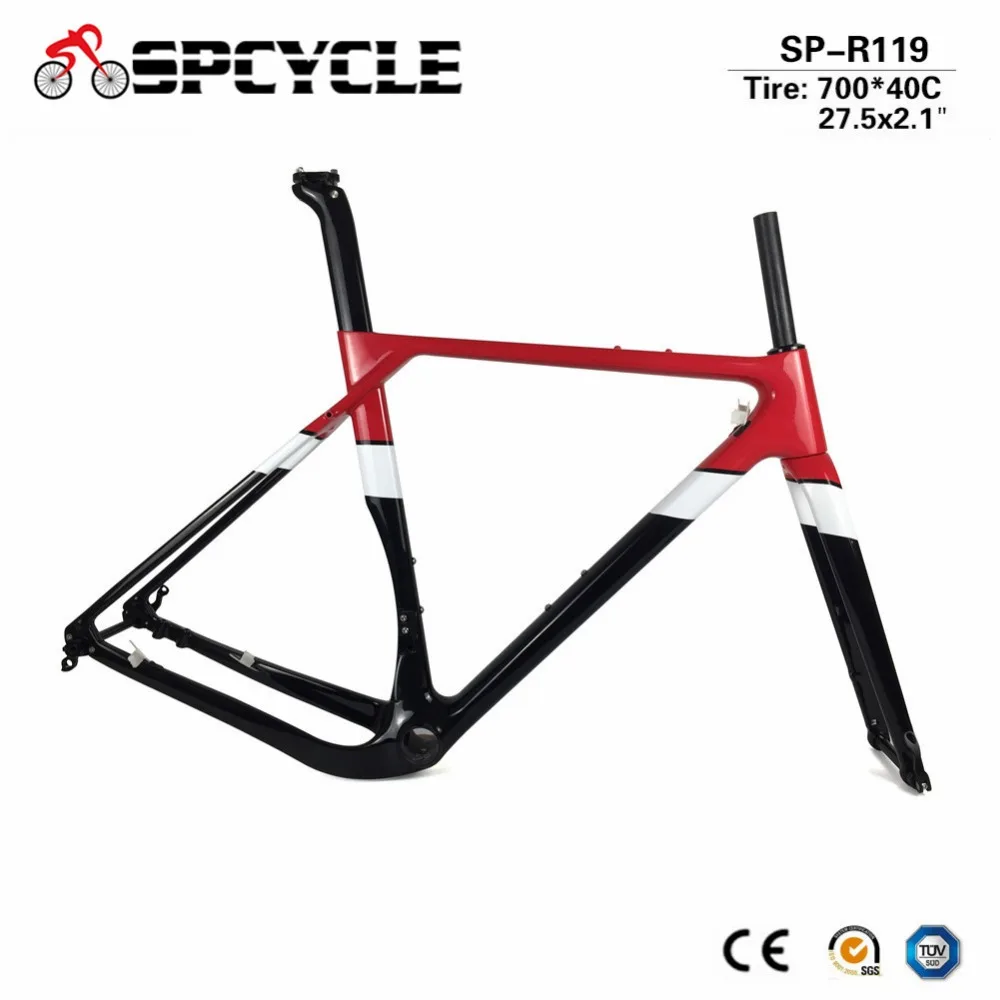 Новинка 700 * 40C карбоновая гравийная рама Aero Cyclocross велосипедные карбоновые рамы