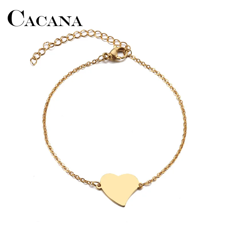 

CACANA Stainless Steel Bracelet For Women Man Gold And Silver Color Pulseira Feminina Lover's Engagement Jewelry Drop Shipping