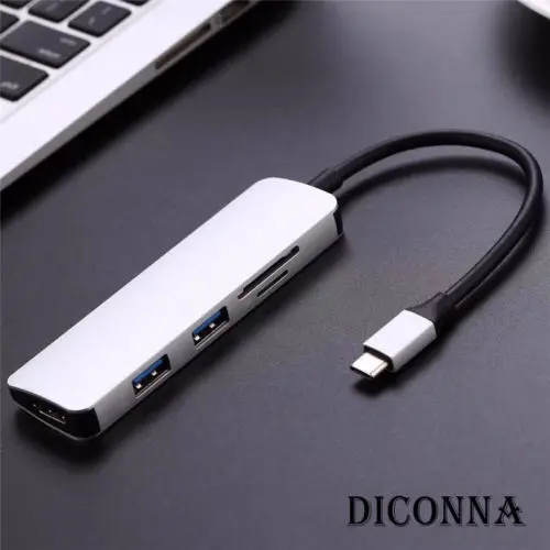 Серебристый Type-C USB C Hub 5 в 1 USB-C до 4 K HDMI USB 3,0 SD TF кард-ридер адаптеры - Цвет: Серебристый