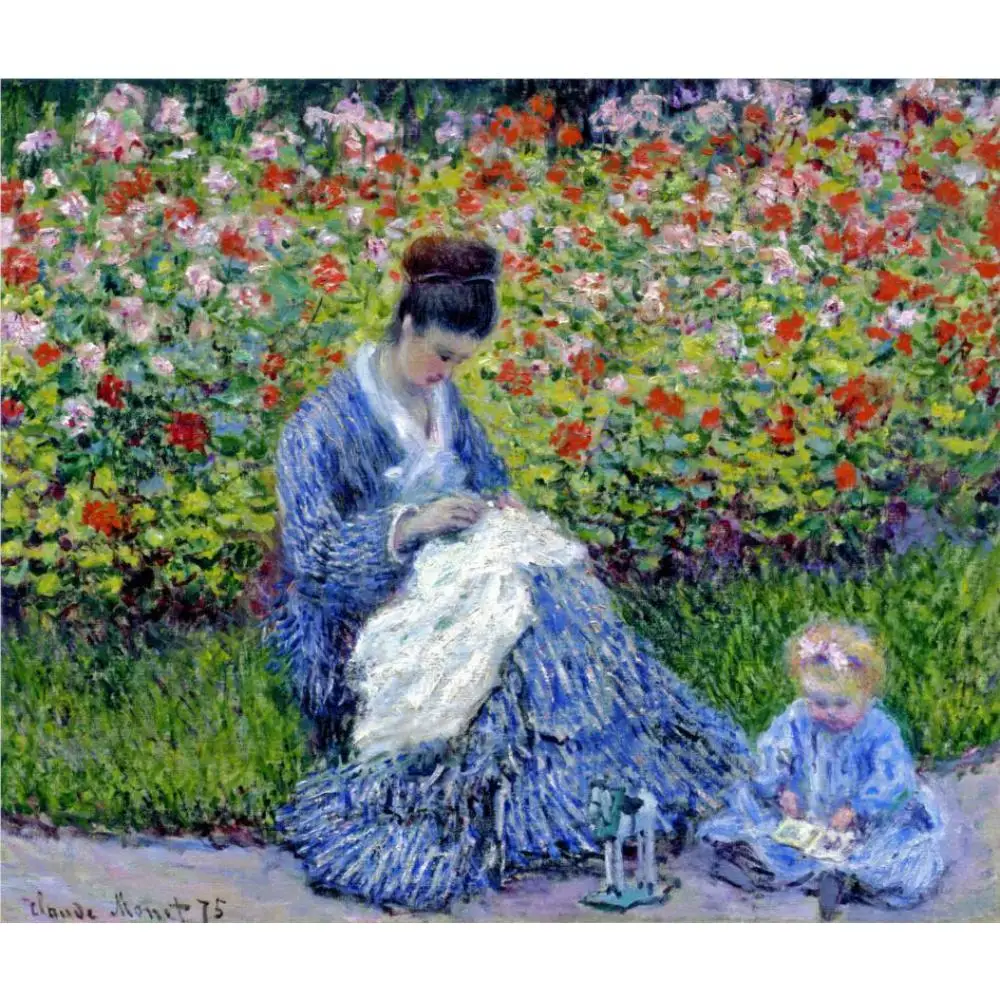 

Camille Monet and a Child in the Artists Garden Argenteuil Hand Painted Oil Paintings on Canvas Landscapes Art for Wall Decor