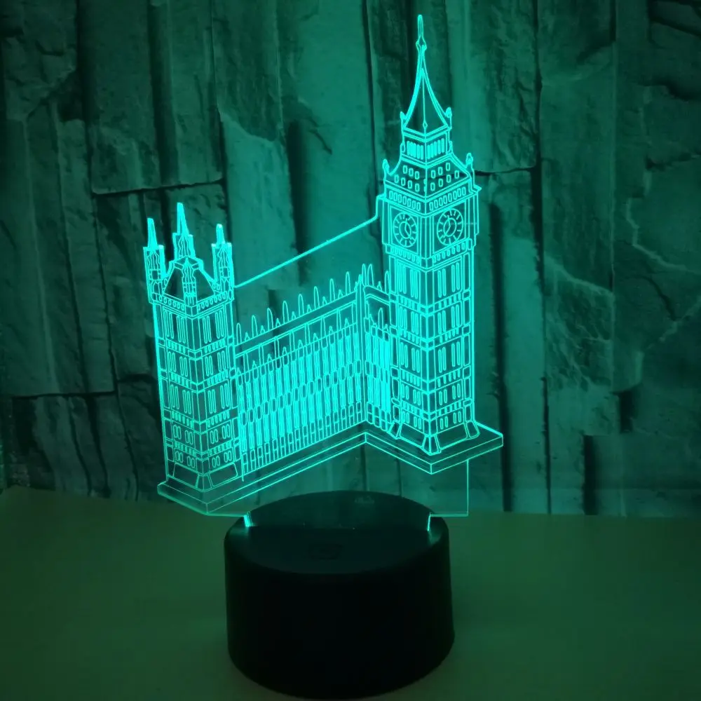 Best Big Ben Building 7 color change Led 3d Night Light Led Visual Gift Custom Acrylic 3d Light Novelty Luminaria Led Lamp
