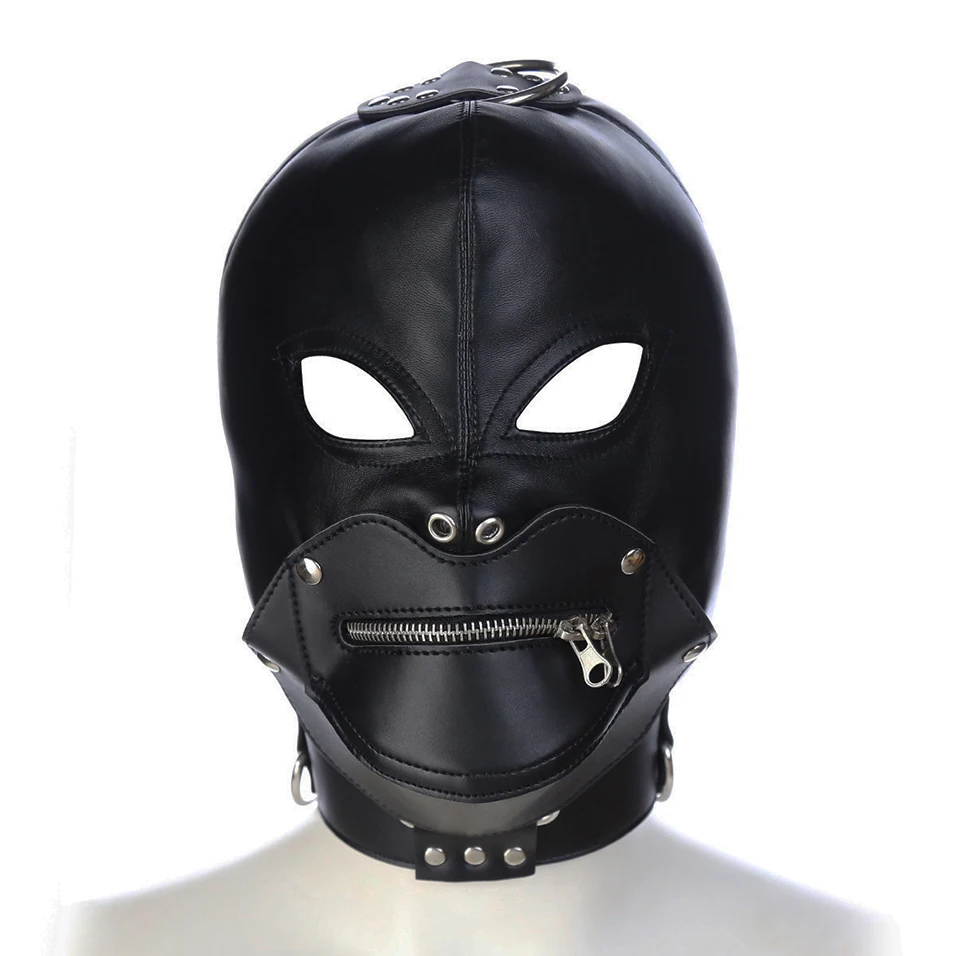 camaTech PU Leather Full Face Mask With Zipper Muzzle & Open Eyes Slave