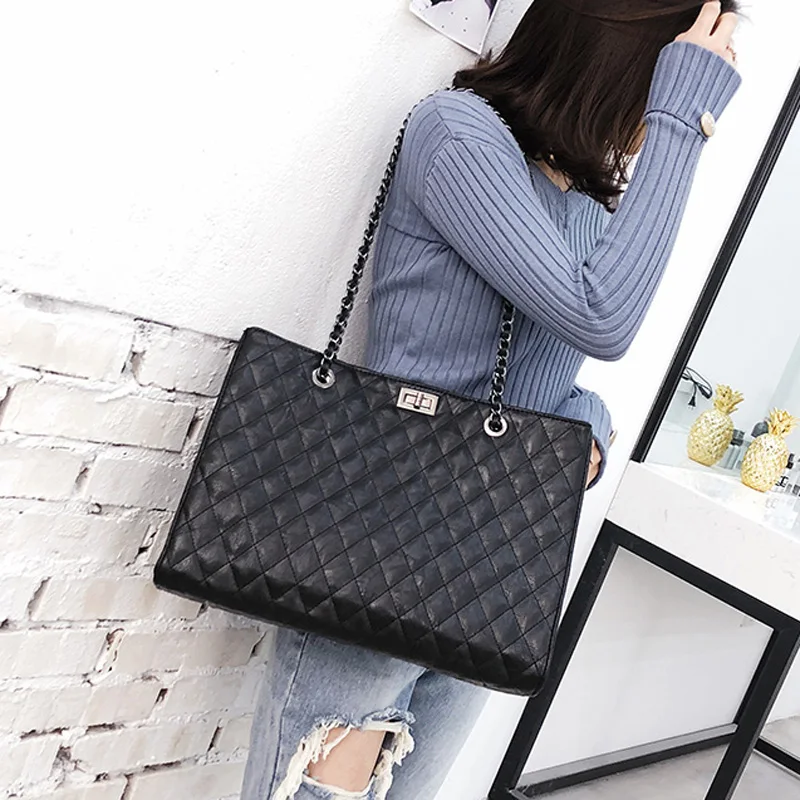 

Fashion big bag 2019 new large-capacity shoulder bag simple wild Korean version of the rhombic chain handbags tide