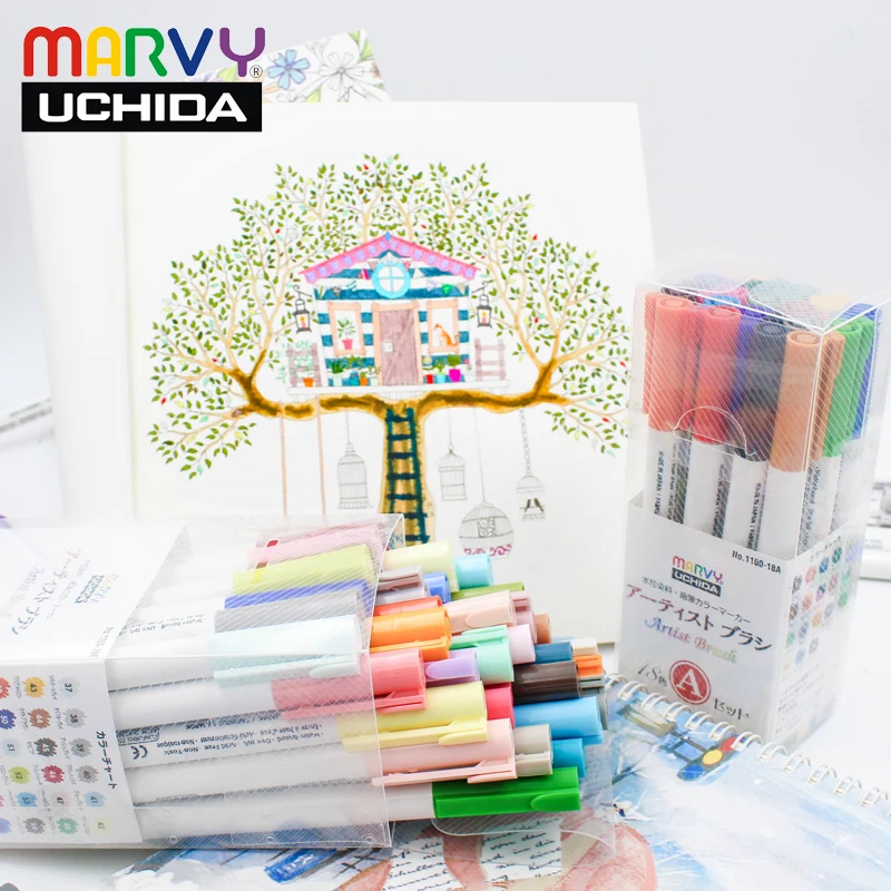 

Marvy Brush Markers Pen 5pcs/18pcs/36pcs Brush Pen For Art Supplies Soft Head Watercolor PaintBrush Set In 72Colors