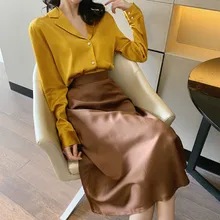 Женская летняя элегантная Высокая талия гладкая шелковистая А-силуэт длинная юбка миди Jupe Longue Femme прочные юбки Повседневные однотонные