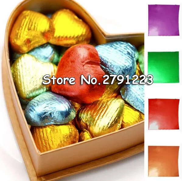 500pcs 과자 캔디 패키지 호일 종이 크리스마스 초콜릿 롤리 호일 래퍼 스퀘어 믹스 컬러 무료 배송