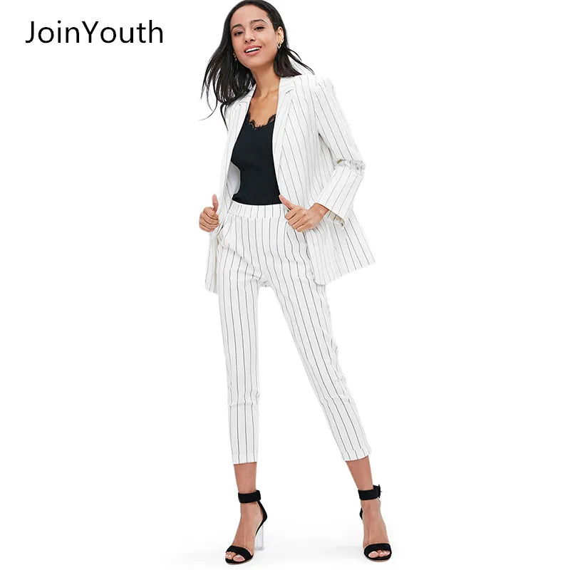 JoinYouth модные рабочие брючные костюмы комплект из 2 предметов для женщин Полосатый