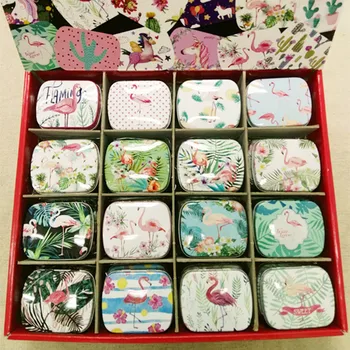 

36pc/box flamingo Style Mini Pill Case Collectables mini Box Diy storage box square lipstick case small tin box