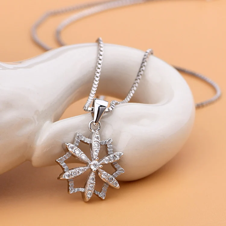 

Solid 925 Silver Necklace Beauty Flower Crystal Pendant Wedding Anniversary Day Gift