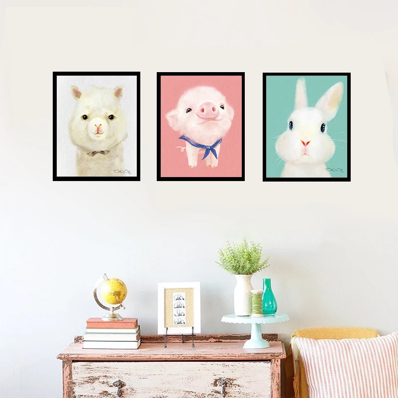 GY97 Small Animals Watercolor Canvas Print Wall Painting Kids Room