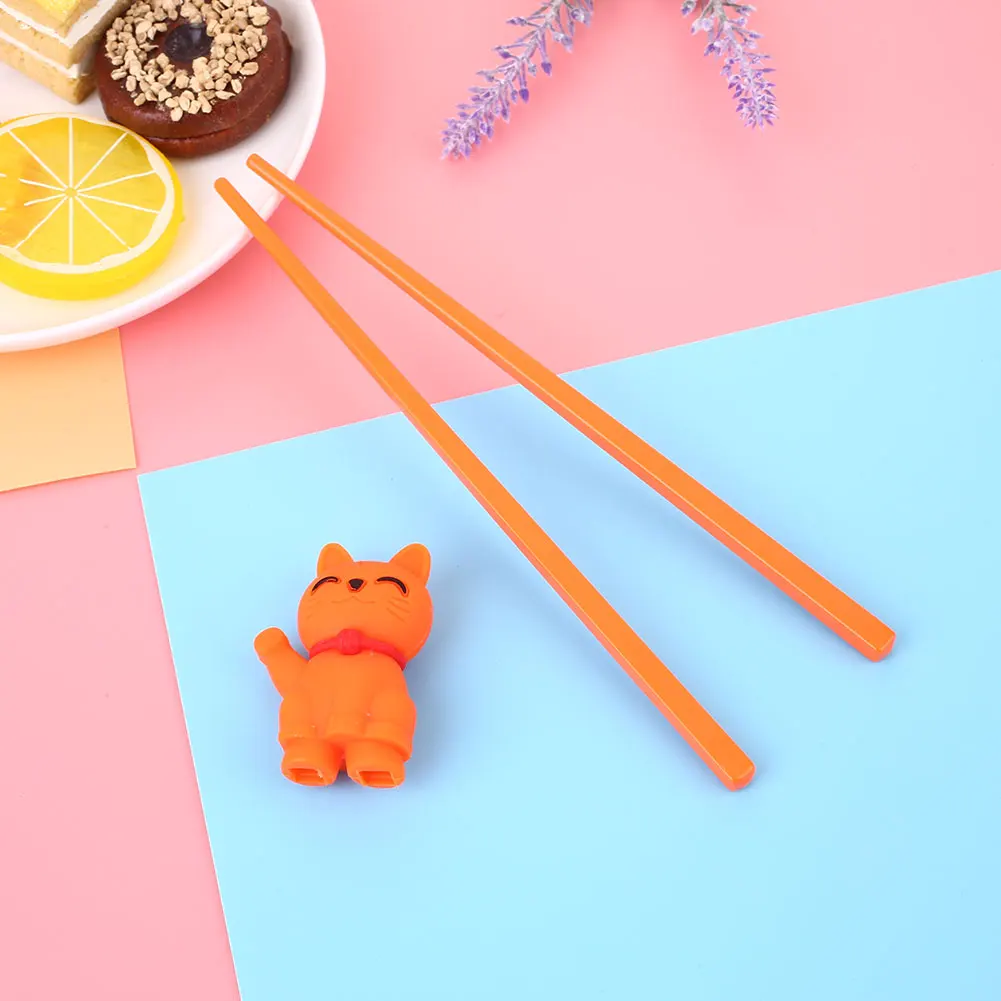 1 Pai многоцветные детские палочки для еды, тренировочный помощник, Обучающие Тренеры, мультяшный Кот, забавные палочки для еды для детей, столовая посуда
