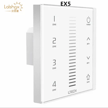 

EX5/EX6/EX7/EX7S/EX8/EX8S AC100V-240V RF 2.4GHZ DMX512 4 zone Dimming/CT/RGB/RGBW Wall Mount LED Touch Panel Dimmer Controller