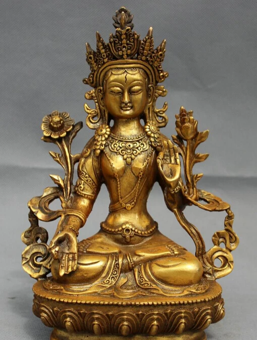 

S0611 8" Tibet Bronze Gilt Folk Temple Buddhism 7 Eyes White Tara Goddess Statue